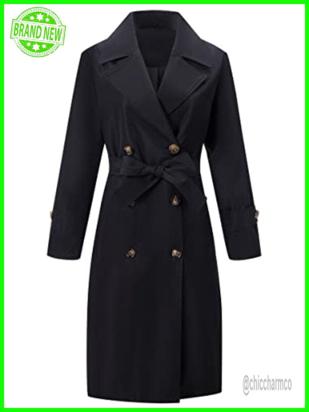 Women's Double-Breasted Water Resistant Trench Coat Knee-Length Windbreaker
